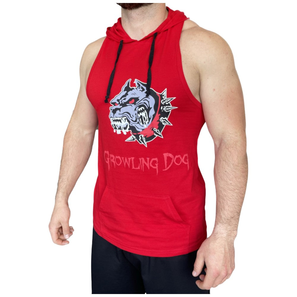 Tank Top Knurrender Hund mit Kapuzenpullover – Rot/Tank Top Knurrender Hund mit Kapuzenpullover – Rot
