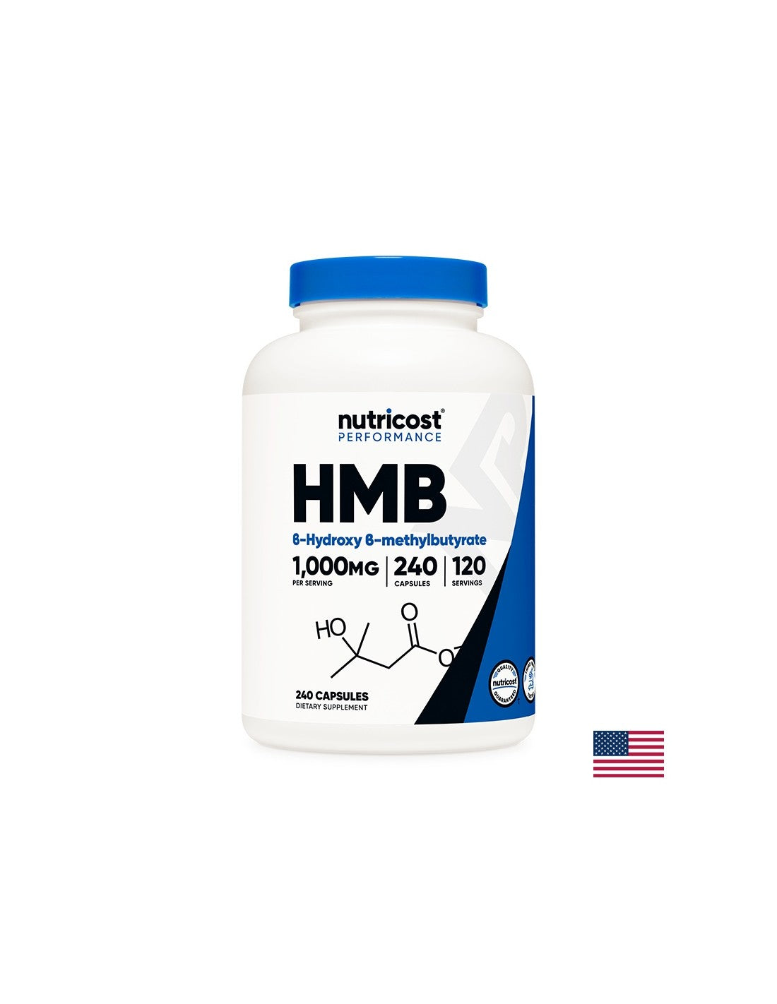 Für aktive Sportler - HMB (Beta-Hydroxy-Beta-Methylbutyrat), 500 mg/240 Kapseln, 120 Dosen <tc>Nutricost</tc>