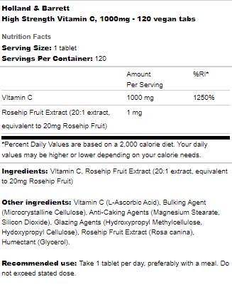 Hochwirksames Vitamin C 1000 mg – 120 Tabletten