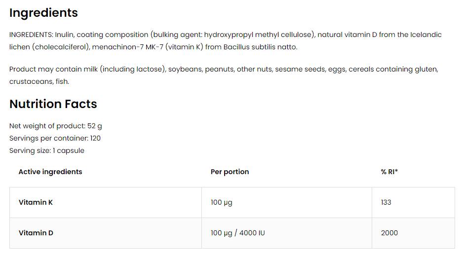 Vitamin D3 4000 + K2 | Vege Caps 120 Kapseln