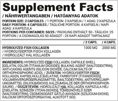 Hydrolysiertes Fischkollagen 500 mg | Für Frauen bestimmt – 100 Kapseln