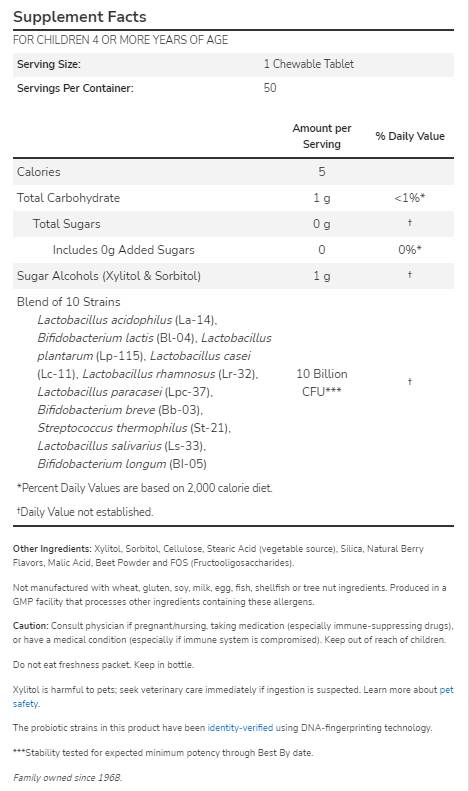 Berrydophilus 10 Milliarden | Zusätzliche Stärke - 50 Kautabletten