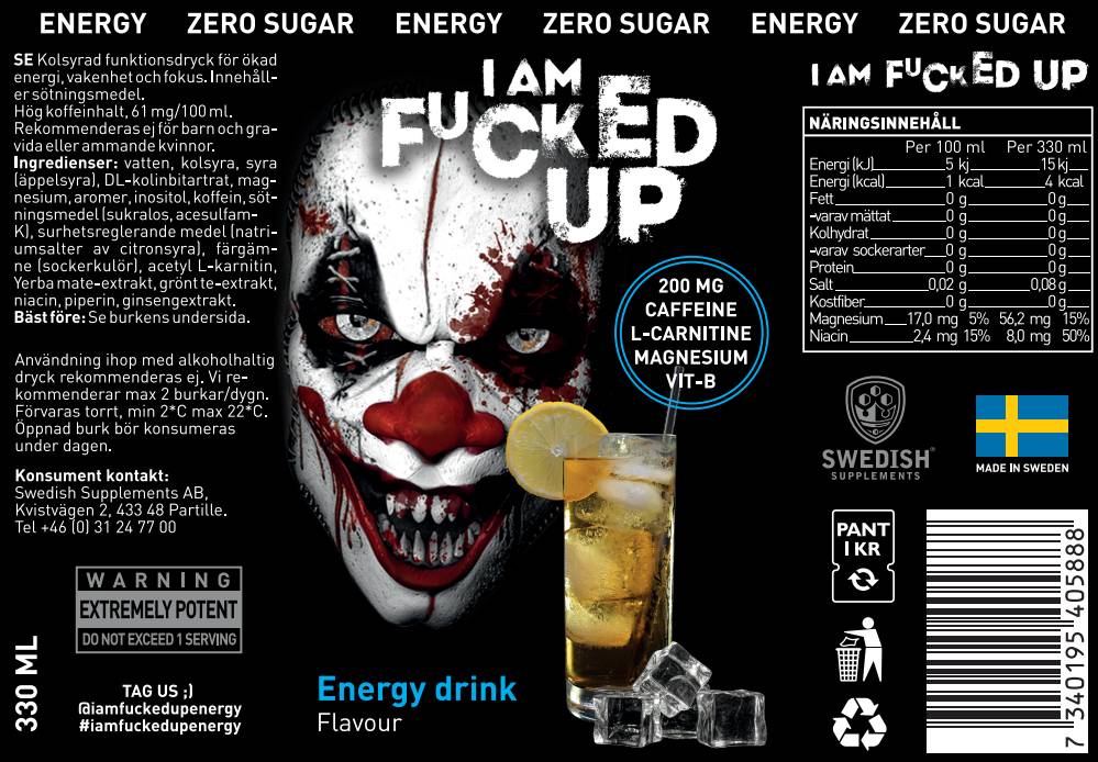 Ich bin F#CKED UP JOKER | Energiegetränk ~ Null Zucker – 330 ml