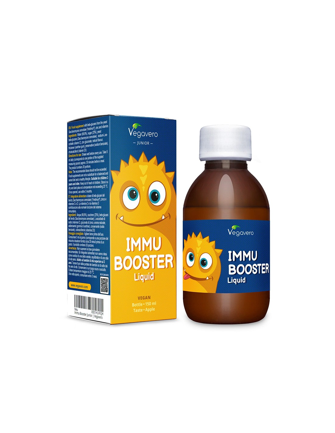 Immu Booster Liquid – Immun-Booster-Sirup für Kinder mit Beta-Glucanen, Zink + Vitamin C und D3, 150 ml, Apfelgeschmack