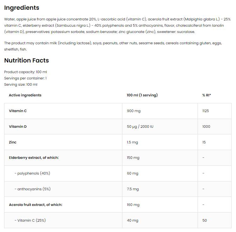Immunitätsschuss | Vitamin C und D mit Holunder und Acerola 100 ml