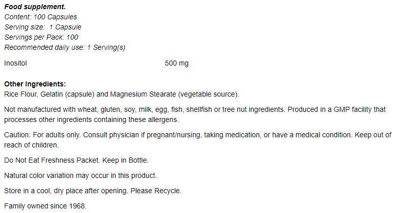Inosit 500 mg – 100 Kapseln
