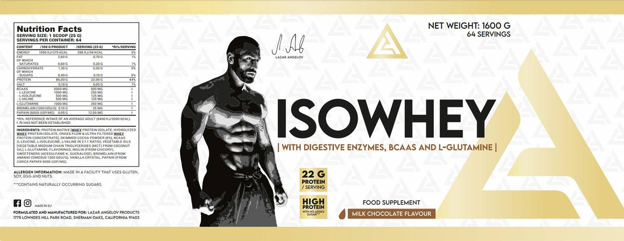 IsoWhey | Molkenproteinisolat mit Verdauungsenzymen, BCAA und Glutamin – 1600 Gramm