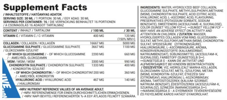 Gelenkschutzflüssigkeit | Kollagen, MSM, Glucosamin, Chondroitin, Hyaluronsäure – 500 ml
