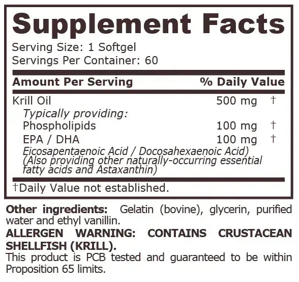 Krillöl 500 mg - 60 Weichkapseln <tc>Pure Nutrition</tc>