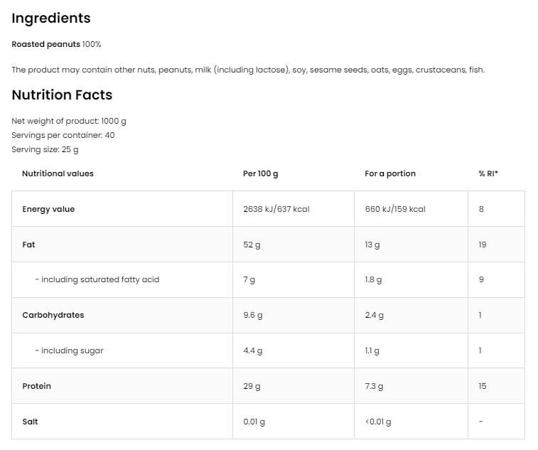 100% Erdnussbutter glatt - 1000 Gramm