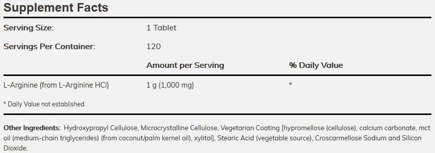 L-Arginin 1000 mg/Doppelte Stärke – 120 Tabletten
