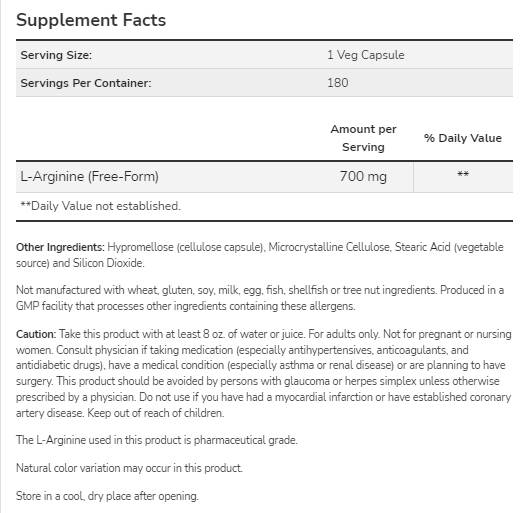L-Arginin 700 mg – 180 Kapseln