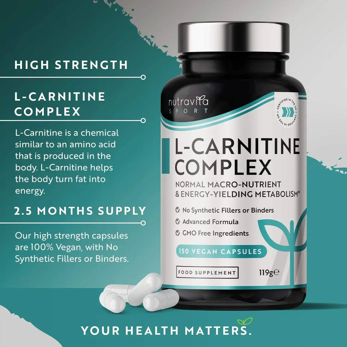L-Carnitin/L-Tartrat/Komplex /150 Kapseln, 75 Dosen/ <tc>Nutravita</tc>