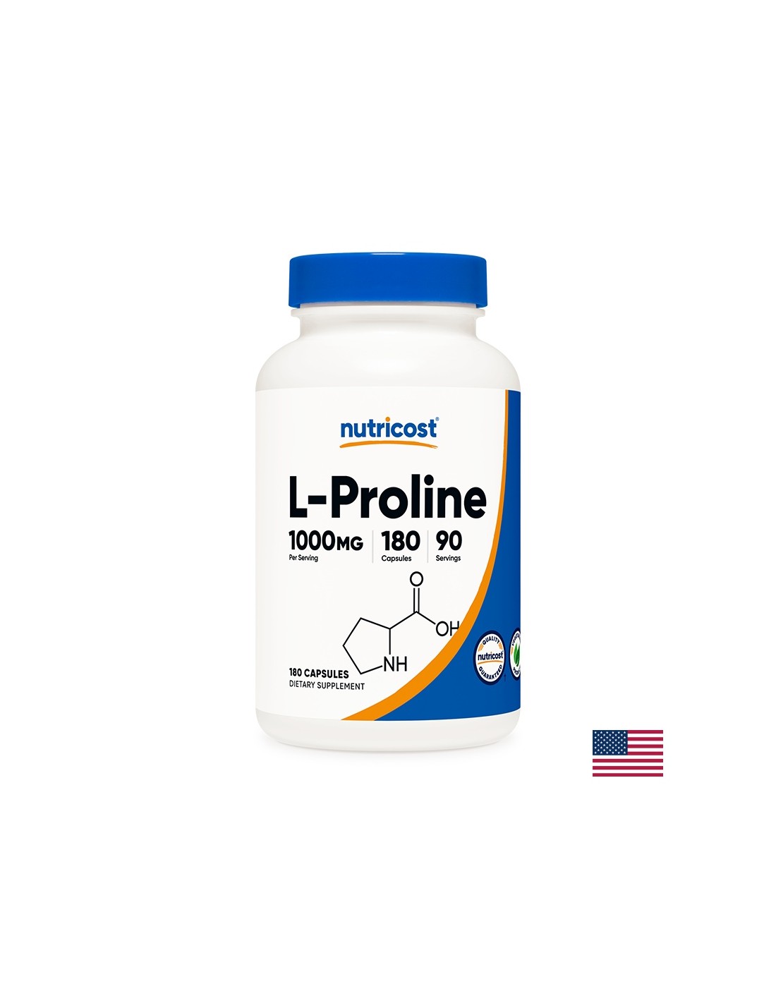 Knochen und Gelenke – L-Prolin, 500 mg/180 Kapseln, 90 Dosen <tc>Nutricost</tc>