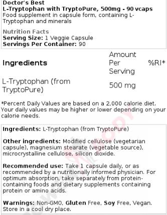 L-Tryptophan 500 mg | Mit TryptoPure – 90 Kapseln