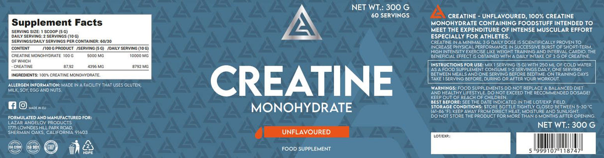 LA Kreatin-Monohydrat-Pulver – 300 Gramm