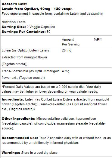 Lutein 10 mg | Von OptiLut – 120 Kapseln