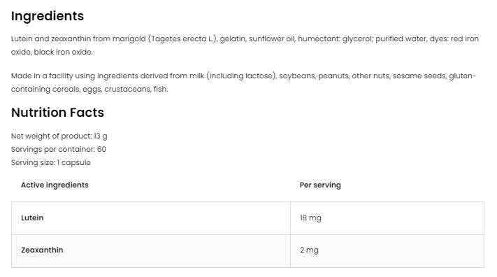 Lutein 18 mg + Zeaxanthin 2 mg 60 Kapseln