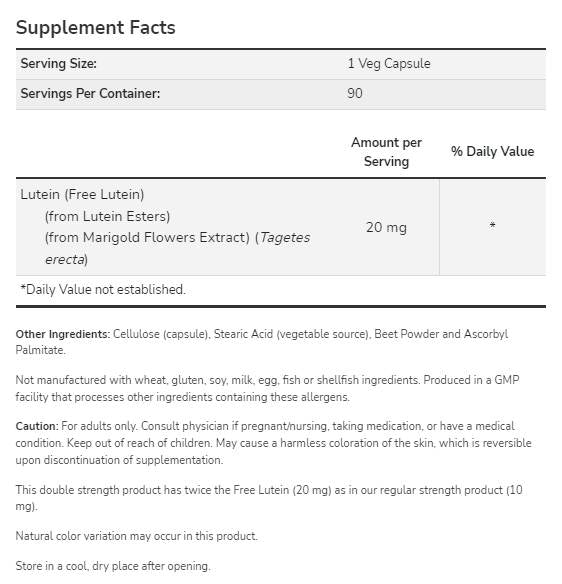 Luteinester 20 mg | Doppelte Stärke – 90 Kapseln