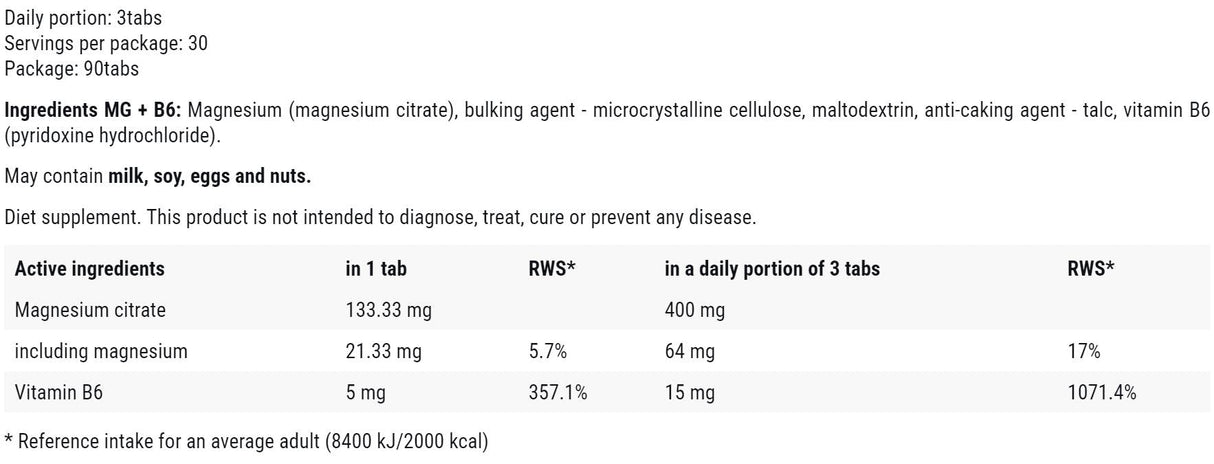 MG + B6 400 mg | Magnesiumcitrat + B6 – 90 Tabletten