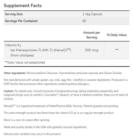 MK-7 Vitamin K-2 300 µg | Extrastarkes MenaQ7® – 60 Kapseln