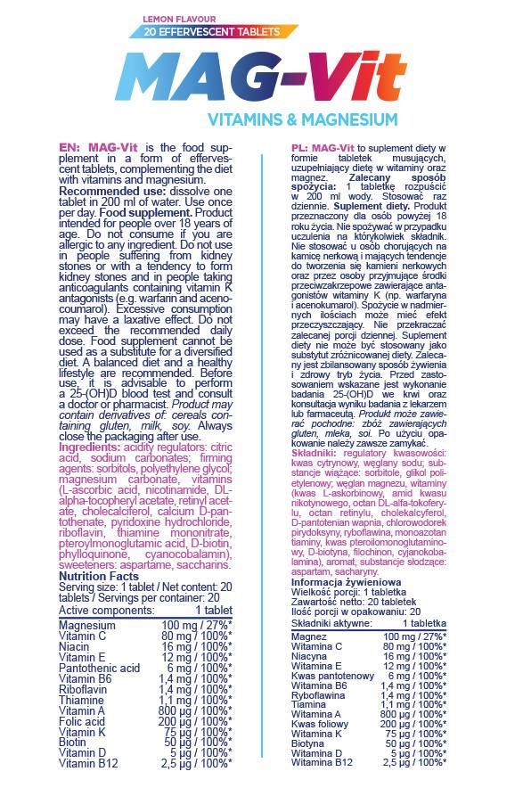 Mag-Vit | Magnesium & Vitamine Brausetabletten – 20 lösliche Tabletten