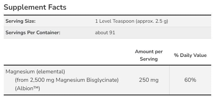 Magnesiumbisglycinat-Pulver – 227 Gramm
