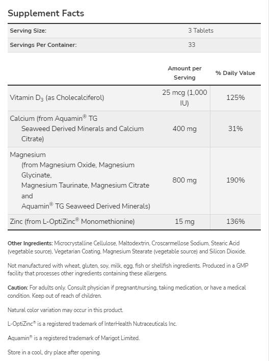 Magnesium und Kalzium | mit Vitamin D3 & L-OptiZinc – 250 Tabletten