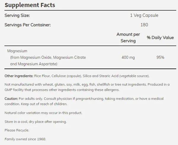 Magnesium Caps 400 mg – 180 Kapseln
