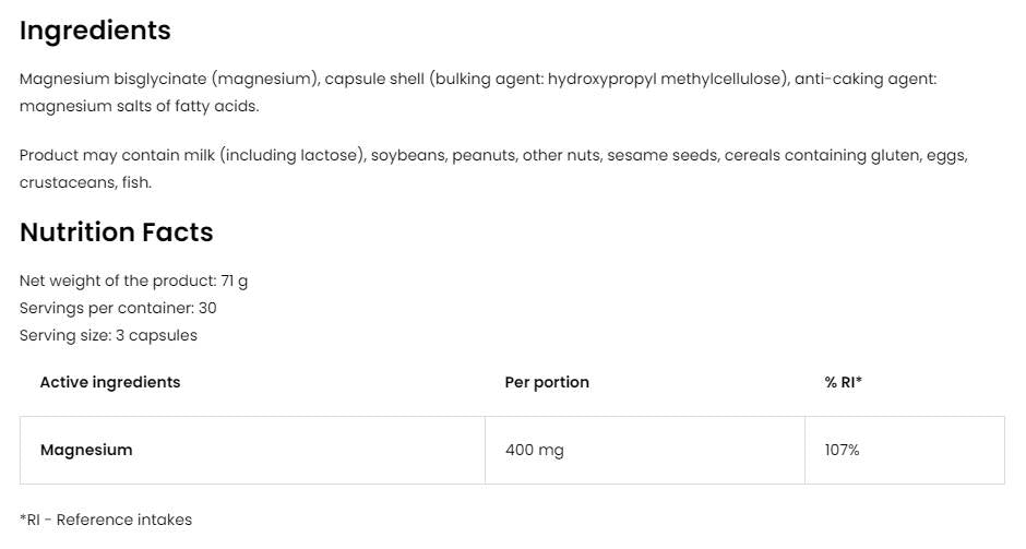 Magnesiumglycinat | 400 mg Portion Magnesiuim Bisglycinat 90 Kapseln