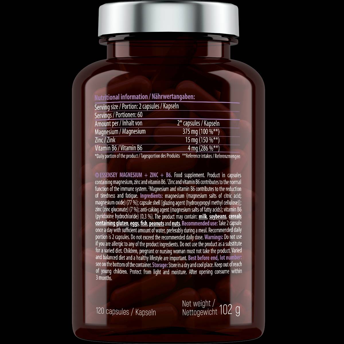 Magnesium + Zink + B6 – 120 Kapseln