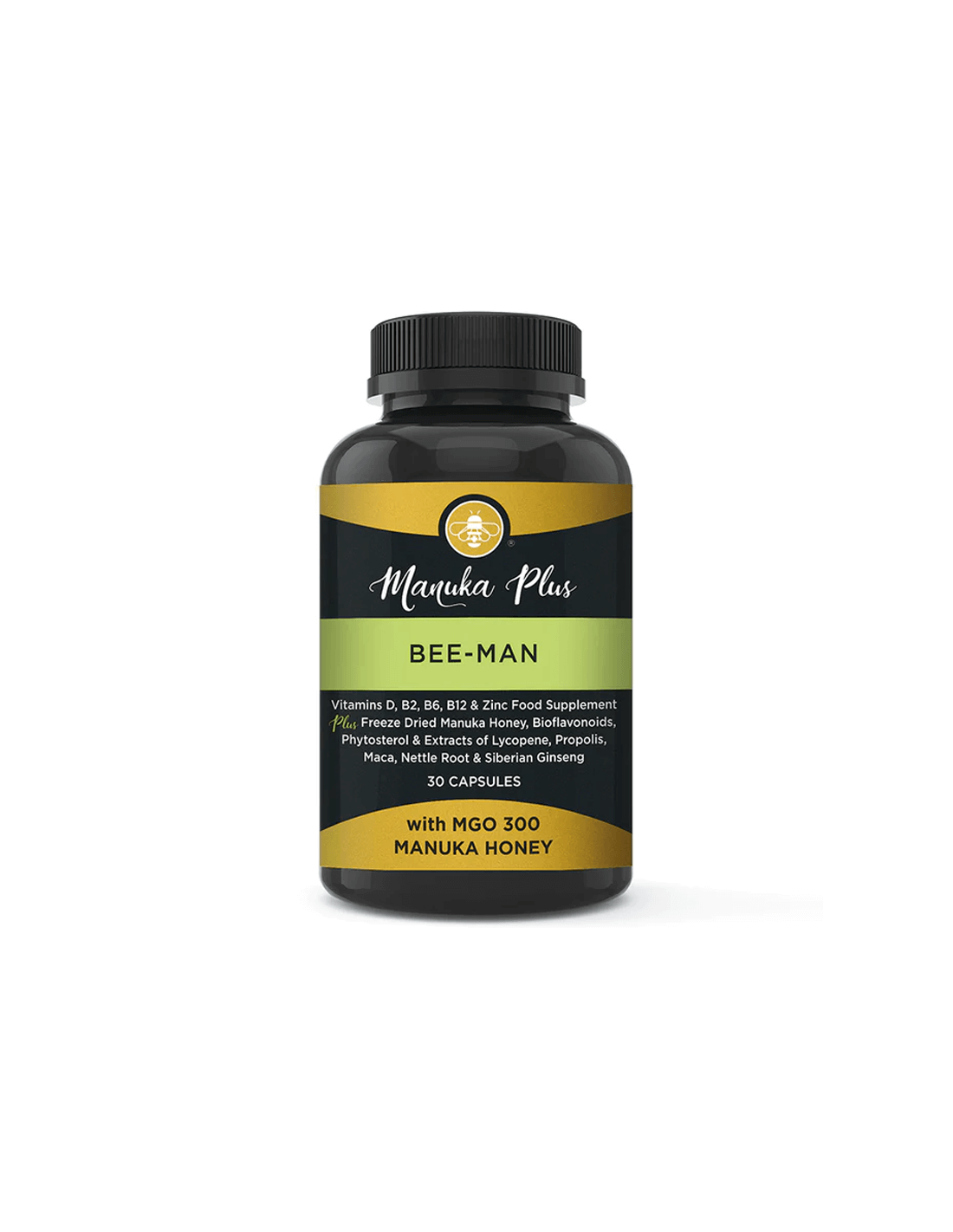 Manuka Plus Bee Man mit MGO 300 – Manuka-Honig – Formel für Männer mit Manuka-Honig MGO 300, 30 Kapseln