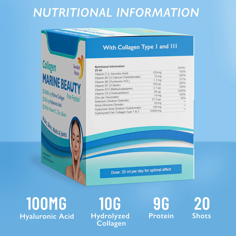 Fischkollagen Marine Beauty 10000 mg mit Hyaluronsäure 100 mg /20 x 25 ml/