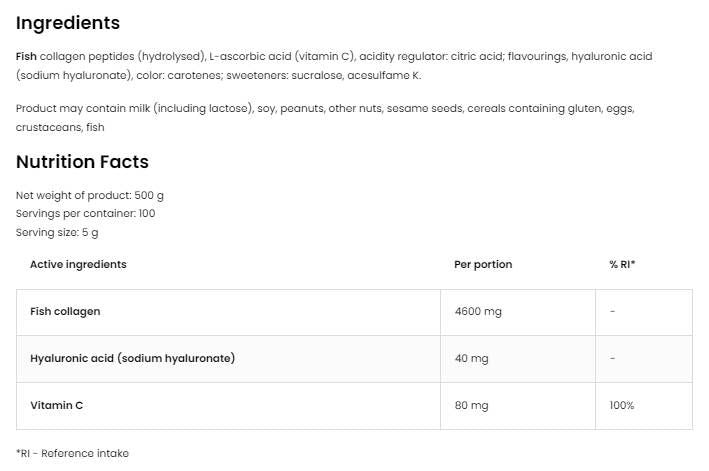 Meereskollagen- und Hyaluronsäure-Pulver | mit Vitamin C - 500 Gramm