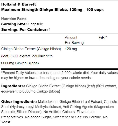 Maximale Stärke Ginkgo Biloba 120 mg – 100 Kapseln