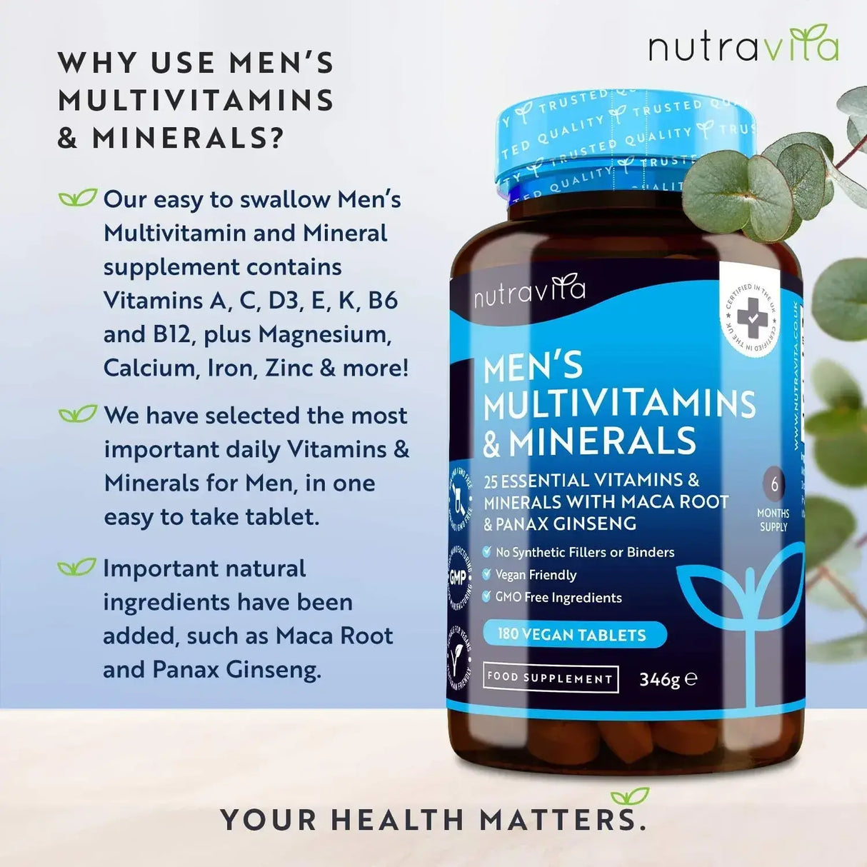 Multivitamine und Mineralien für Männer, 180 vegane Tabletten