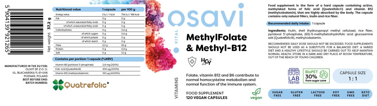 Methylfolat und Methyl-B12 | mit Quatrefolic® - 120 Kapseln