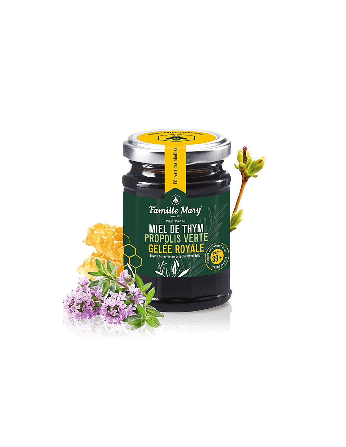 Miel De Thym, Propolis Verte, Gelee Royal /Honig aus Thymian, grünem Propolis und Gelée Royale, 200 g Famille Mary