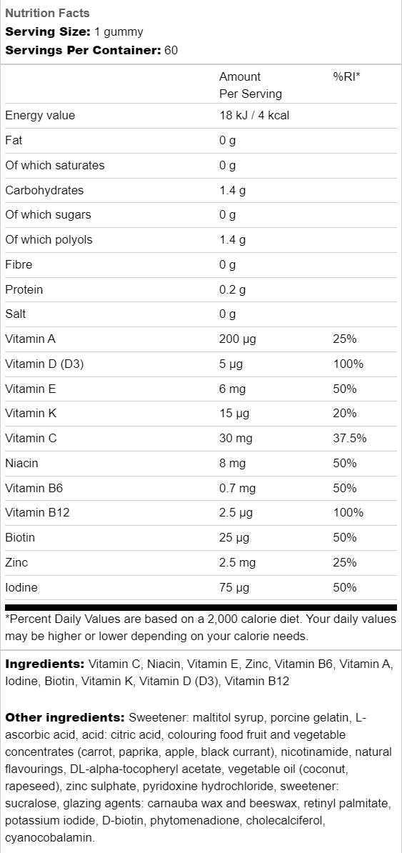 Multivitamin-Gummis für Kinder | Zuckerfrei – 60 Gummibärchen
