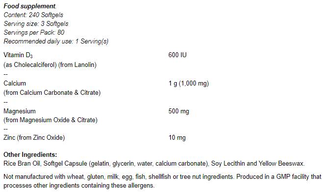 Calcium & Magnesium -Softgel / mit Vit D und Zink - 120 Gelkapseln