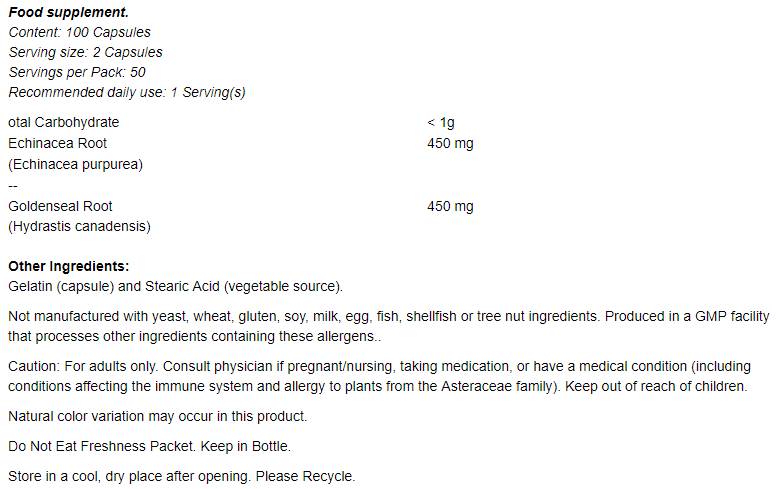 Echinacea & Goldenseal Wurzel - 100 Kapseln