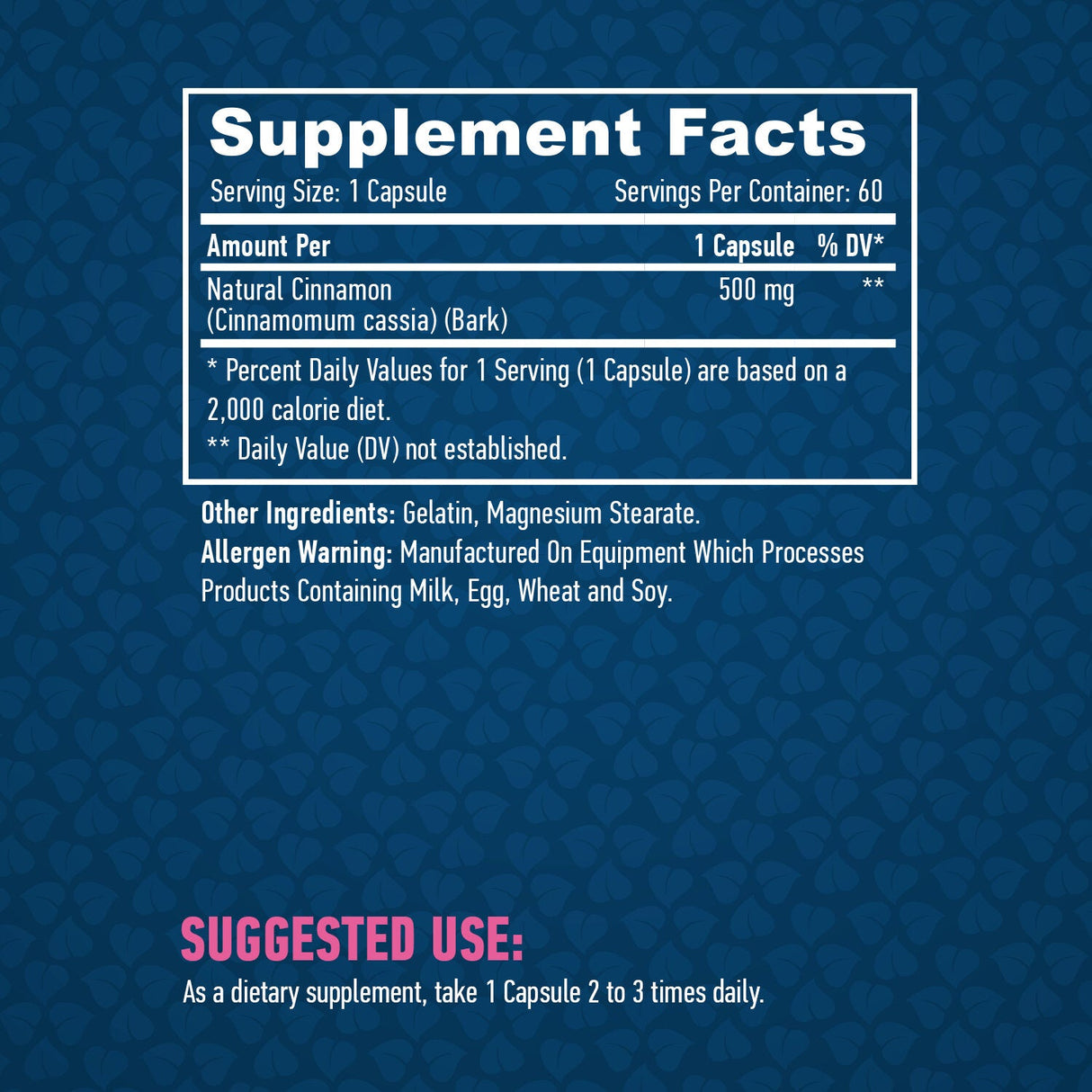 Natürlicher Zimt 500 mg/60 Kapseln
