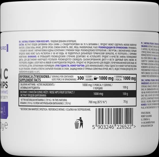 Natürliches Vitamin-C-Pulver/aus Hagebutten 300 Gramm