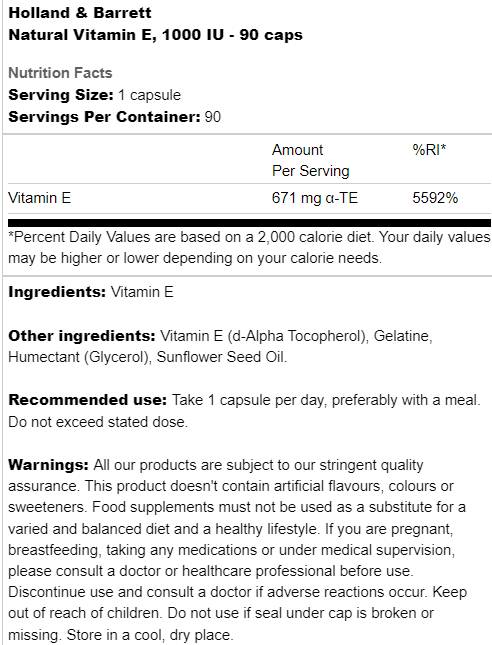 Natürliches Vitamin E 1000 IE – 90 Kapseln