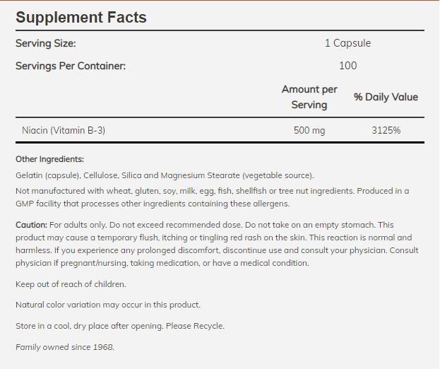 Niacin 500 mg – 100 Kapseln