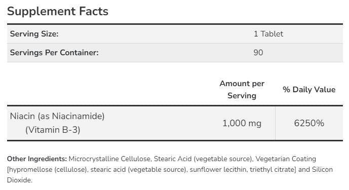 Niacinamid 1000 mg – 90 Tabletten