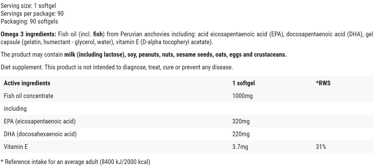 Omega-3 55 % | 320 mg EPA + 220 mg DHA – 90 Gelkapseln