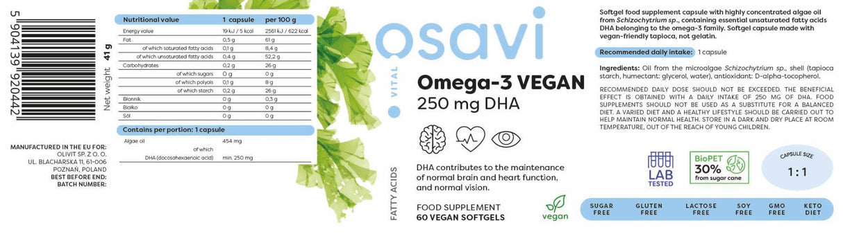 Omega-3 Vegan | 250 mg DHA – 120 Kapseln