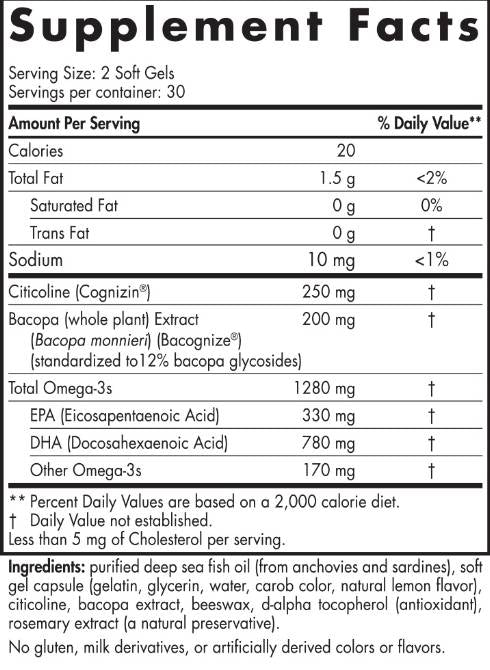 Omega Focus 1280 mg | Mit Citicolin und Bacopa 60 Gelkapseln