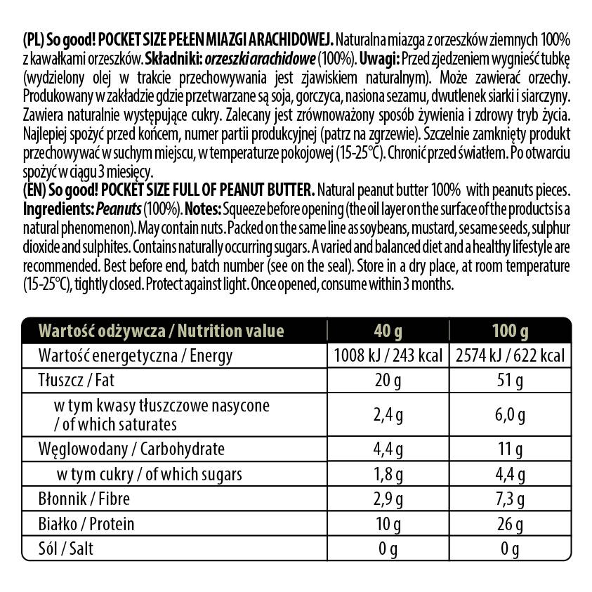 Taschengröße / voller Erdnussbutterpaste / knusprigen 40 Gramm